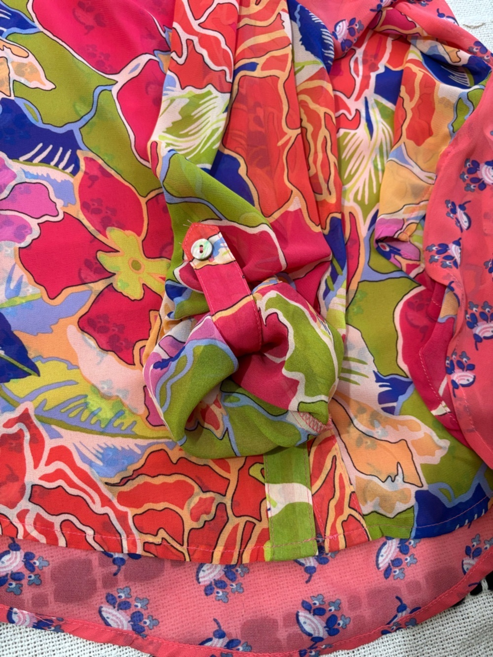 Figueroa & Flower XL Sheer Floral Button Down Blouse Top Boho Chic Bright - Picture 7 of 15